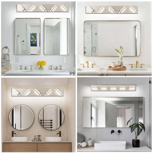 Alt view image 7 of 7 - Bathroom Lights Fixtures Over Mirror, 360°Rotate Modern LED Vanity Lights for Bathroom, 40W Dimmable & High CRI Acrylic Wall Lighting, No Assembly Required (Brushed Nickel, 5-Light, 30 Inch)