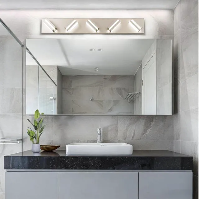 Alt view image 6 of 7 - Bathroom Lights Fixtures Over Mirror, 360°Rotate Modern LED Vanity Lights for Bathroom, 40W Dimmable & High CRI Acrylic Wall Lighting, No Assembly Required (Brushed Nickel, 5-Light, 30 Inch)