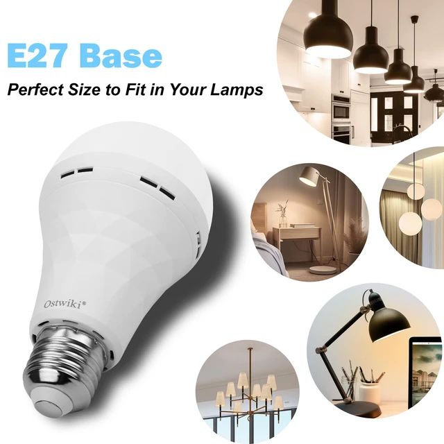 Alt view image 5 of 7 - Emergency Rechargeable Light Bulbs 10 Pack A21 3000K Warm 9W E26 E27 Battery Powered Bulb Auto-On During Power Outage, Hurricane Camping,with hook,plug caps and socket