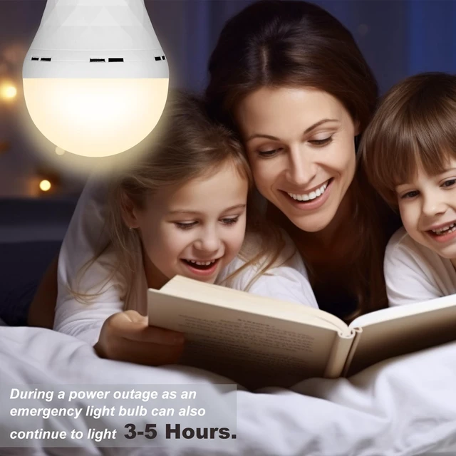 Alt view image 6 of 7 - Emergency Rechargeable Light Bulbs 10 Pack A21 3000K Warm 9W E26 E27 Battery Powered Bulb Auto-On During Power Outage, Hurricane Camping,with hook,plug caps and socket