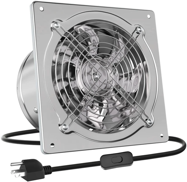 Main image of 10 Inch Metal Exhaust Fan with Switch, 988 CFM Powerful Garage Exhaust Fan with Damper, Potable Wall Mount Fan Fume Extractor Ventilation Fan for Shop, Shed, Basement, Chicken Coop, Silver