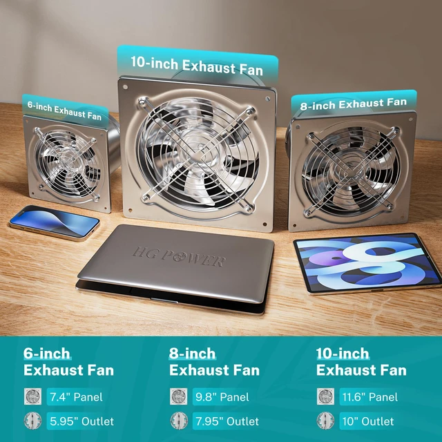 Alt view image 4 of 7 - 10 Inch Metal Exhaust Fan with Switch, 988 CFM Powerful Garage Exhaust Fan with Damper, Potable Wall Mount Fan Fume Extractor Ventilation Fan for Shop, Shed, Basement, Chicken Coop, Silver
