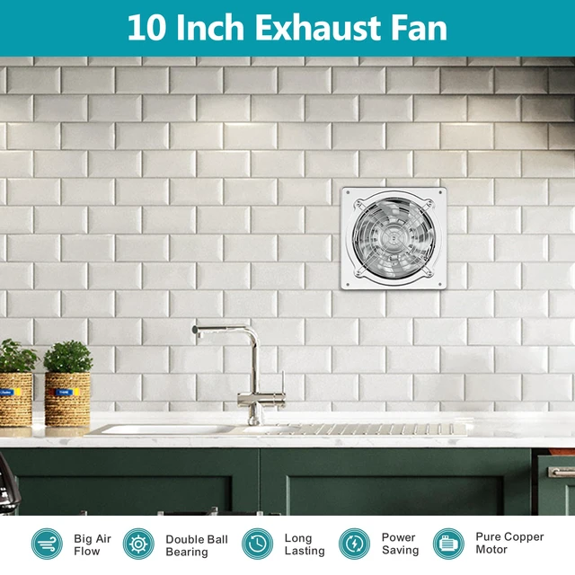 Alt view image 7 of 7 - 10 Inch Metal Exhaust Fan with Switch, 988 CFM Powerful Garage Exhaust Fan with Damper, Potable Wall Mount Fan Fume Extractor Ventilation Fan for Shop, Shed, Basement, Chicken Coop, Silver