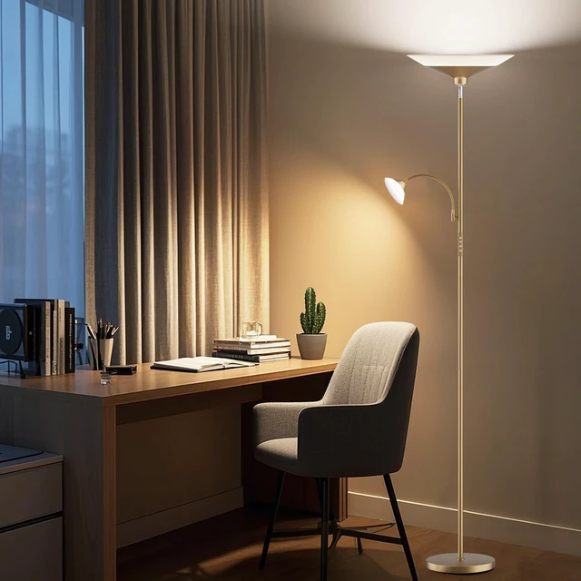 Alt view image 7 of 7 - Gold Torchiere Floor Lamp - 2 Way LED Standing Lamp with Reading Light, Dimmable 72'' Tall Lamp with Remote Color Changing, 34W Mordern Uplighter for Living Room Bedroom Office
