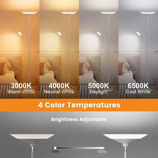 Alt view image 3 of 7 - Sliver Gray Torchiere Floor Lamp with Reading Light, 4 Color Temperatures, Dimmable & Individual Light Control Standing Lamp, 34W Bright Tall Lamp with Remote for Living Room Bedroom Office