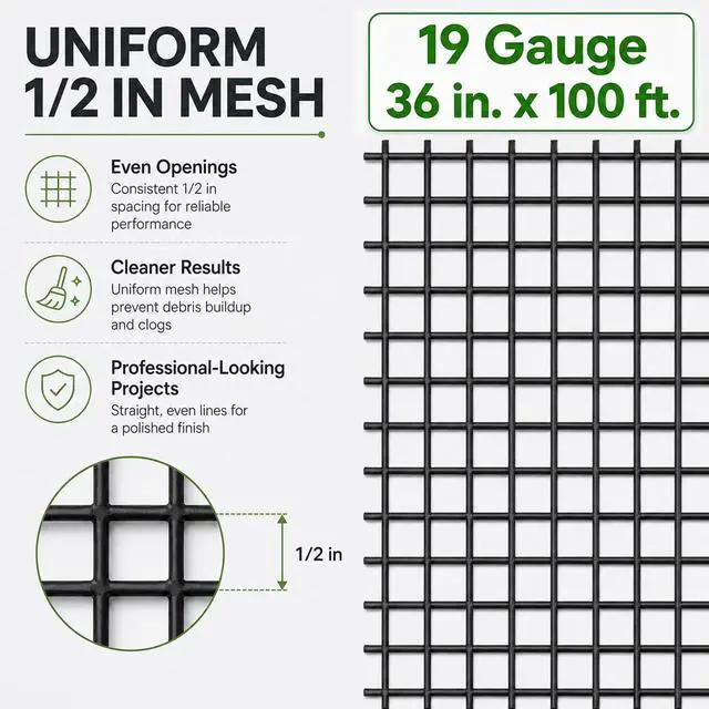 Alt view image 2 of 7 - Black Hardware Cloth 1/2 inch 36'' x 100' 19 Gauge Vinyl Coated Chicken Wire Fencing Wire Mesh Roll Garden Fence Rodent Mesh Rabbit Wire Tree Guard