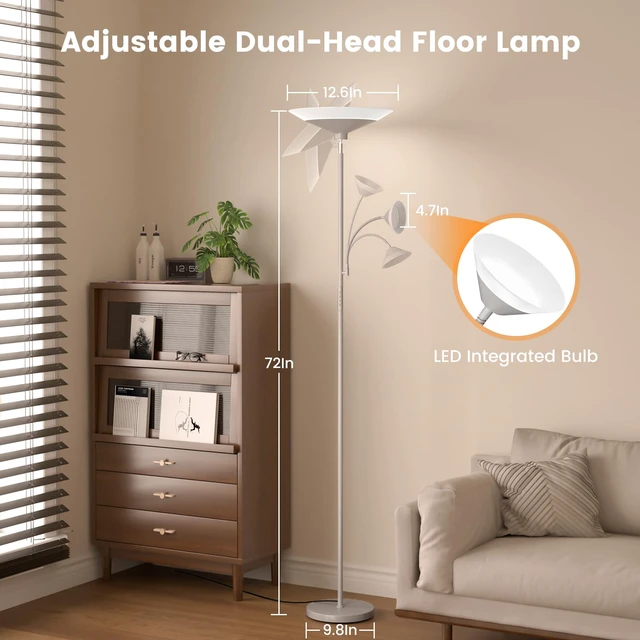 Alt view image 6 of 7 - Sliver Gray Torchiere Floor Lamp with Reading Light, 4 Color Temperatures, Dimmable & Individual Light Control Standing Lamp, 34W Bright Tall Lamp with Remote for Living Room Bedroom Office