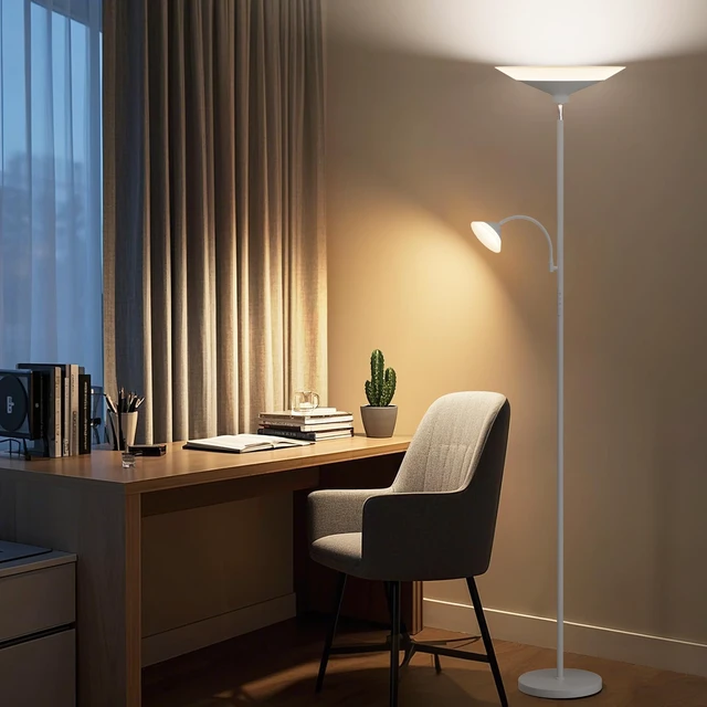 Alt view image 7 of 7 - Sliver Gray Torchiere Floor Lamp with Reading Light, 4 Color Temperatures, Dimmable & Individual Light Control Standing Lamp, 34W Bright Tall Lamp with Remote for Living Room Bedroom Office