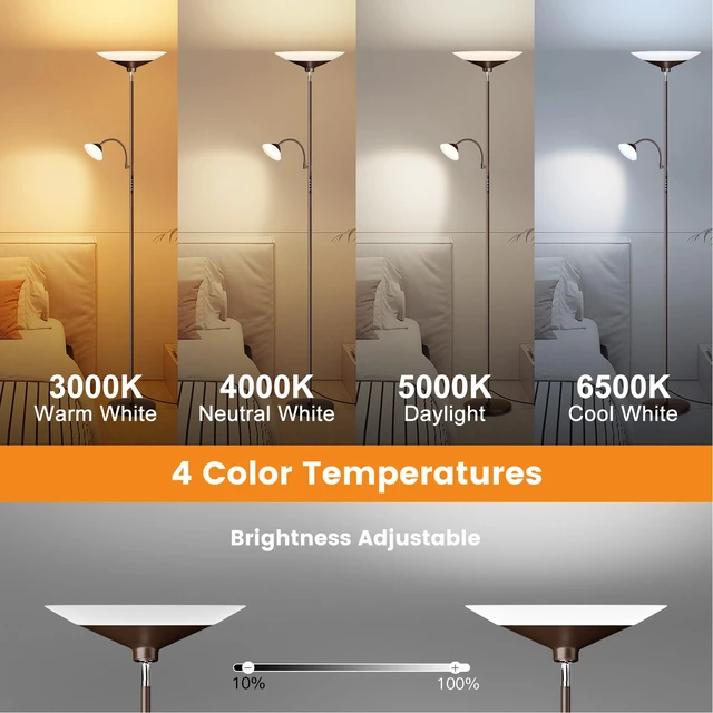 Alt view image 3 of 7 - Brown Torchiere LED Floor Lamp - 72" Rotating Standing Lamp with Remote, 34W Dimmable Floor Light with Color Changing, Tall Bright Corner Lamp for Reading Living Room Bedroom Office