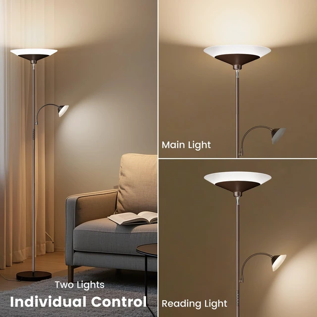Alt view image 5 of 7 - Brown Torchiere LED Floor Lamp - 72" Rotating Standing Lamp with Remote, 34W Dimmable Floor Light with Color Changing, Tall Bright Corner Lamp for Reading Living Room Bedroom Office