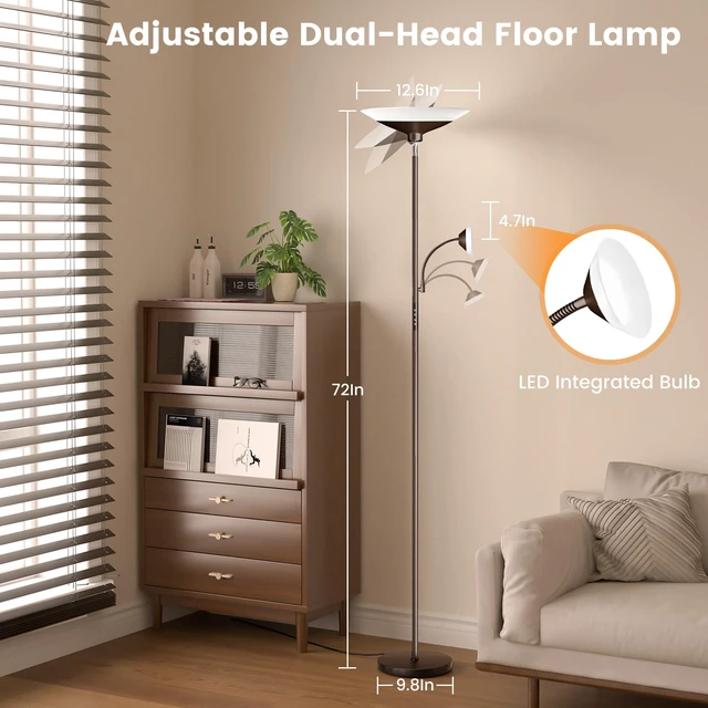 Alt view image 6 of 7 - Brown Torchiere LED Floor Lamp - 72" Rotating Standing Lamp with Remote, 34W Dimmable Floor Light with Color Changing, Tall Bright Corner Lamp for Reading Living Room Bedroom Office
