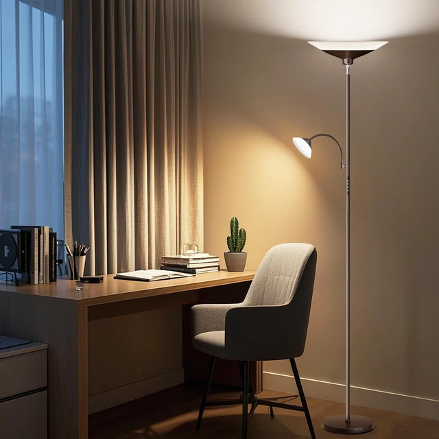 Alt view image 7 of 7 - Brown Torchiere LED Floor Lamp - 72" Rotating Standing Lamp with Remote, 34W Dimmable Floor Light with Color Changing, Tall Bright Corner Lamp for Reading Living Room Bedroom Office
