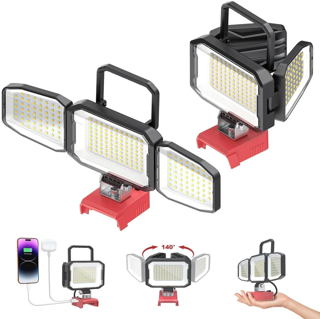 Main image of 2PCS LED Work Light Compatible with Milwaukee 18V Battery, 150W 15000LM Flood Light, 6500K Daylight 3-Head Adjustable, USB Type-C&2 Brightness Modes Portable Flashlight Job Site Light (Tool Only)