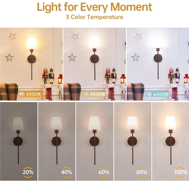 Alt view image 7 of 7 - Battery Operated Wall Sconces Set of 2, Iron Frame with Walnut Tone Paint, 6000 mAh Rechargeable Bulb Dimmable Wall Lamp for Living Room Bedroom