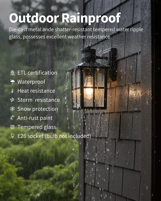 Alt view image 2 of 7 - Black Outdoor Motion Sensor Modern Patio Wall Light Fixtures Set of 2 E26 Socket Waterproof Lanterns & Sconce with Tempered Glass, Modern Wall Mounted Lamps for Home, Front Door, Garage, Porch