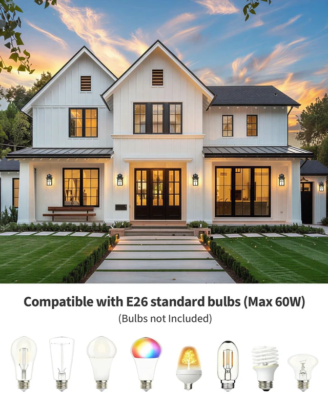 Alt view image 4 of 7 - Black Outdoor Motion Sensor Modern Patio Wall Light Fixtures Set of 2 E26 Socket Waterproof Lanterns & Sconce with Tempered Glass, Modern Wall Mounted Lamps for Home, Front Door, Garage, Porch