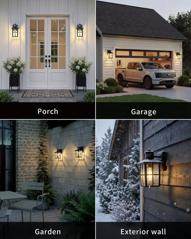 Alt view image 6 of 7 - Black Outdoor Motion Sensor Modern Patio Wall Light Fixtures Set of 2 E26 Socket Waterproof Lanterns & Sconce with Tempered Glass, Modern Wall Mounted Lamps for Home, Front Door, Garage, Porch