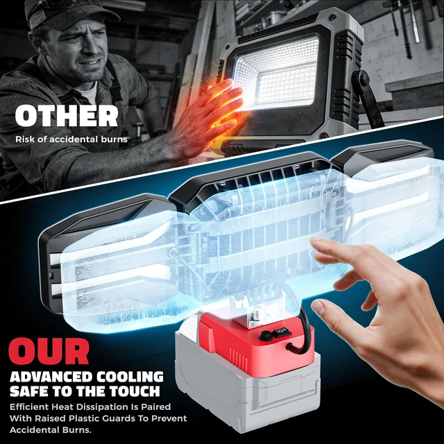 Alt view image 5 of 7 - 2PCS LED Work Light Compatible with Milwaukee 18V Battery, 150W 15000LM Flood Light, 6500K Daylight 3-Head Adjustable, USB Type-C&2 Brightness Modes Portable Flashlight Job Site Light (Tool Only)