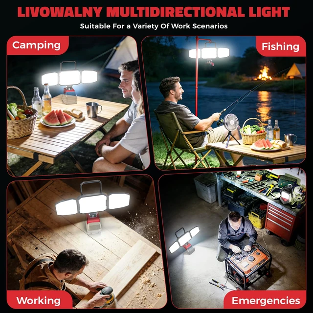Alt view image 7 of 7 - 2PCS LED Work Light Compatible with Milwaukee 18V Battery, 150W 15000LM Flood Light, 6500K Daylight 3-Head Adjustable, USB Type-C&2 Brightness Modes Portable Flashlight Job Site Light (Tool Only)