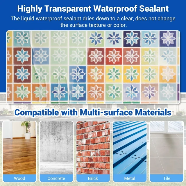Alt view image 4 of 7 - Transparent Waterproof Coating Sealant 280 Oz (8 KG) Water-based, Invisible Waterproof Anti-Leakage Agent, Indoor and Outdoor Sealing Wood, Gutter, Metal, Skylight, Roof Repair