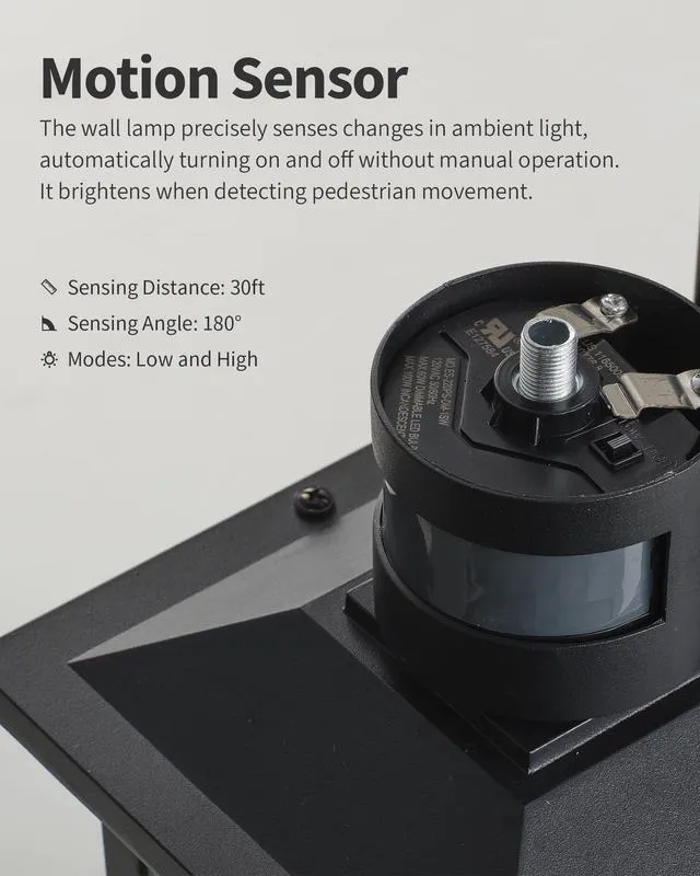 Alt view image 7 of 7 - Black Outdoor Motion Sensor Modern Patio Wall Light Fixtures Set of 2 E26 Socket Waterproof Lanterns & Sconce with Tempered Glass, Modern Wall Mounted Lamps for Home, Front Door, Garage, Porch