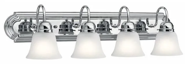 Alt view image 5 of 7 - 4-Light Bathroom Vanity Light, Chrome Satin etched glass vanity light for bathroom mirrors (30" x 8" x 8"), 5338CHS