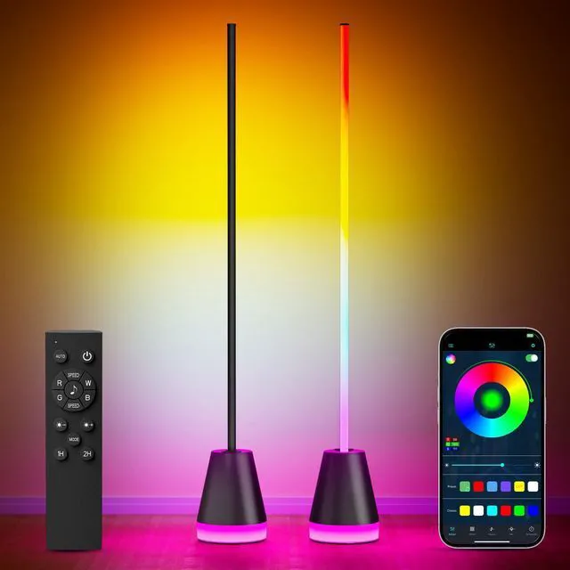 Main image of Smart RGB LED Corner Floor Lamp,Bright Tall Standing Lamps with APP and Remote,Modern Floor Lamp with Music Sync and 16 Million Colors, Ambient Lighting for Living Room Matte Black 2 Pack