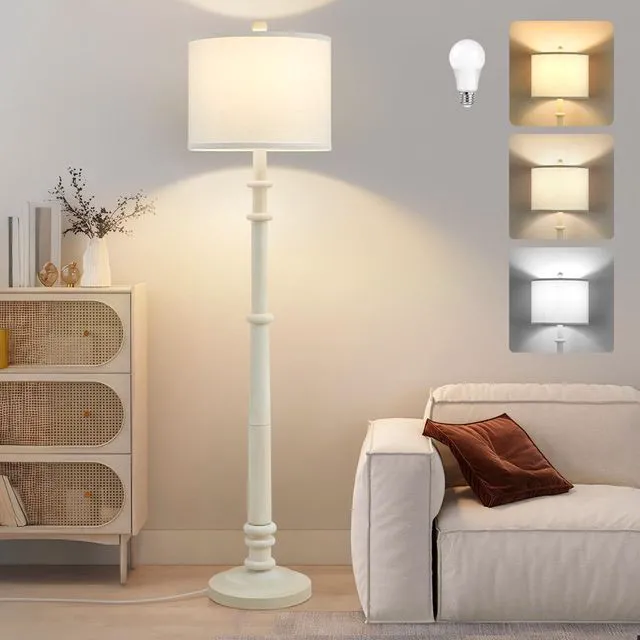 Main image of Floor Lamps for Living Room - 60" Farmhouse Floor Lamp with Adjustable Color Temperatures - Vintage Standing Lamp Reading Light with Linen Shade Retro Tall Lamp for Bedroom Office, Almond White