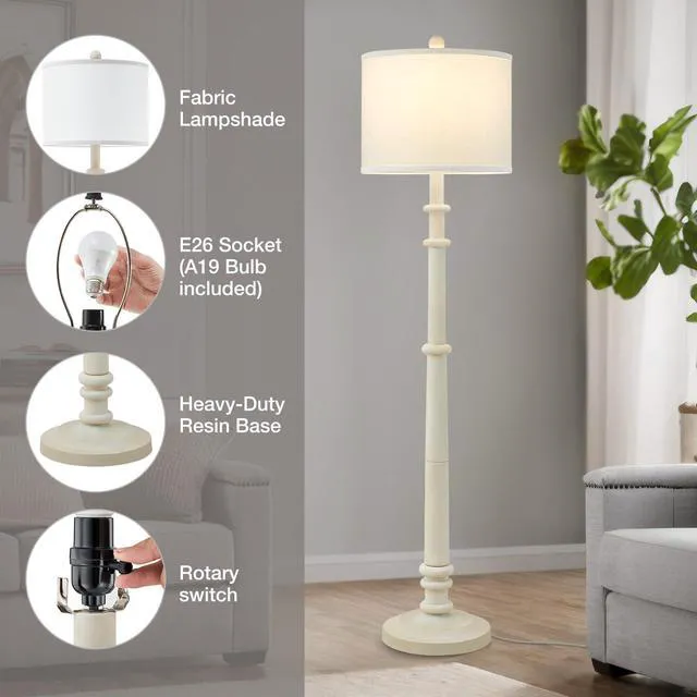 Alt view image 3 of 7 - Floor Lamps for Living Room - 60" Farmhouse Floor Lamp with Adjustable Color Temperatures - Vintage Standing Lamp Reading Light with Linen Shade Retro Tall Lamp for Bedroom Office, Almond White