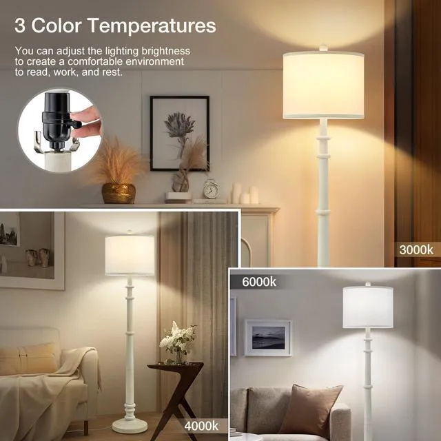 Alt view image 4 of 7 - Floor Lamps for Living Room - 60" Farmhouse Floor Lamp with Adjustable Color Temperatures - Vintage Standing Lamp Reading Light with Linen Shade Retro Tall Lamp for Bedroom Office, Almond White