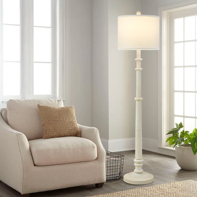Alt view image 6 of 7 - Floor Lamps for Living Room - 60" Farmhouse Floor Lamp with Adjustable Color Temperatures - Vintage Standing Lamp Reading Light with Linen Shade Retro Tall Lamp for Bedroom Office, Almond White