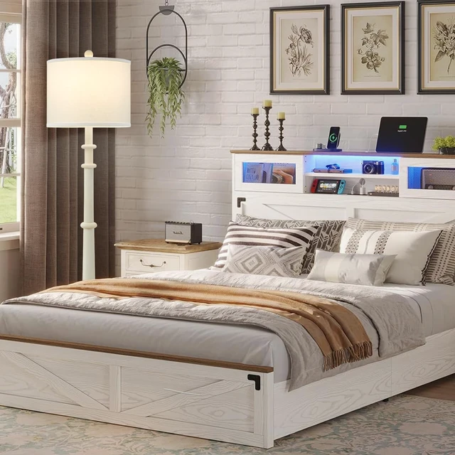Alt view image 5 of 7 - Floor Lamps for Living Room - 60" Farmhouse Floor Lamp with Adjustable Color Temperatures - Vintage Standing Lamp Reading Light with Linen Shade Retro Tall Lamp for Bedroom Office, Almond White
