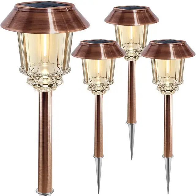 Main image of Solar Lights Outdoor Waterproof, 4 Pack Solar Pathway Garden Lights 10-40LM Dimmable Warm White, All-metal Auto On/Off Solar Light, Waterproof Solar Powered Light for Driveway Walkway Sidewalk