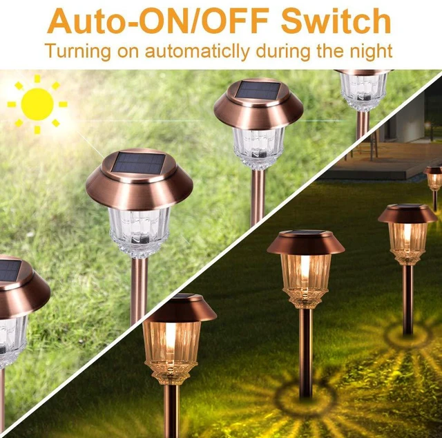 Alt view image 2 of 7 - Solar Lights Outdoor Waterproof, 4 Pack Solar Pathway Garden Lights 10-40LM Dimmable Warm White, All-metal Auto On/Off Solar Light, Waterproof Solar Powered Light for Driveway Walkway Sidewalk