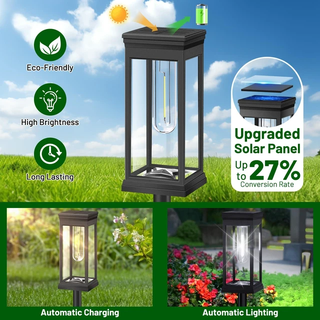 Alt view image 2 of 7 - 12-Pack Solar Pathway Lights Outdoor, Landscape Lights Cool White Upgraded Large Size & Bright LED, Auto ON/OFF, IP65 Waterproof, Easy Installation, Solar Powered Lights for Garden Walkway
