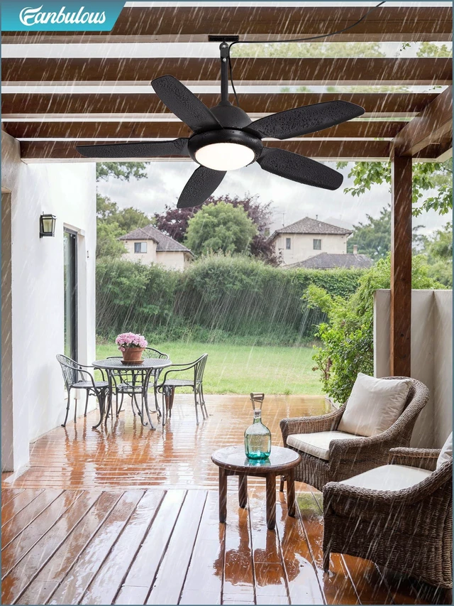 Alt view image 7 of 7 - 42 Inch Waterproof Outdoor Ceiling Fan with Light for Patio,Black IP65 Wet Rated, 3CCT Dimmable Light,Remote Control,6-Speed DC Motor, Plug-in Cord, Hanging Hook for Gazebo, Porch, Pergola