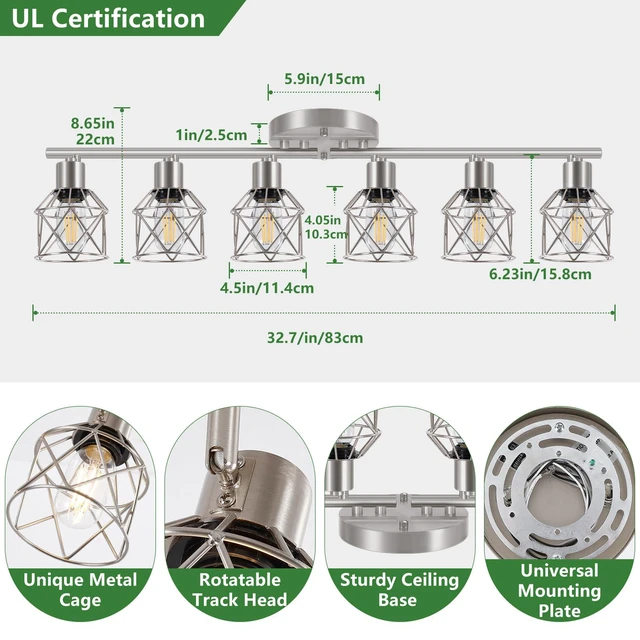 Alt view image 2 of 7 - 6-Light Brushed Nickel Multi-Directional Semi Flush Mount Ceiling Light, Kitchen Light Fixtures Ceiling Mount, Modern Metal Cage Close to Ceiling Lamp for Dining Room Hallway Entryway