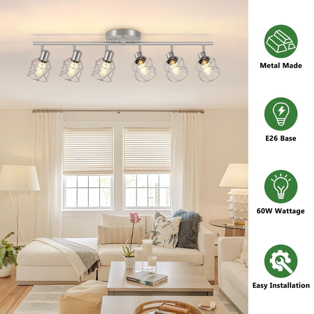 Alt view image 3 of 7 - 6-Light Brushed Nickel Multi-Directional Semi Flush Mount Ceiling Light, Kitchen Light Fixtures Ceiling Mount, Modern Metal Cage Close to Ceiling Lamp for Dining Room Hallway Entryway