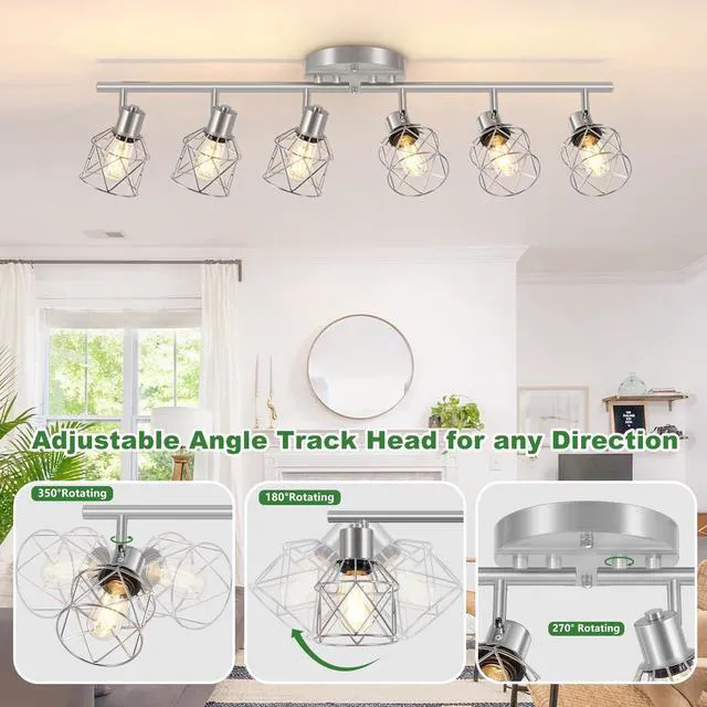 Alt view image 4 of 7 - 6-Light Brushed Nickel Multi-Directional Semi Flush Mount Ceiling Light, Kitchen Light Fixtures Ceiling Mount, Modern Metal Cage Close to Ceiling Lamp for Dining Room Hallway Entryway