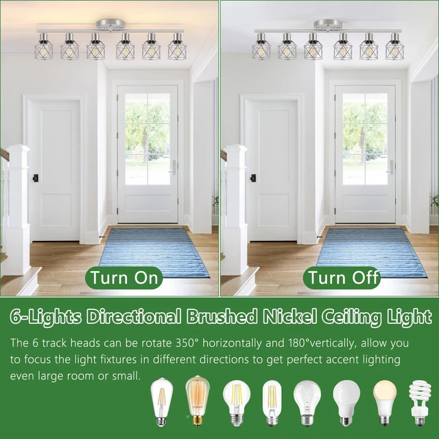 Alt view image 5 of 7 - 6-Light Brushed Nickel Multi-Directional Semi Flush Mount Ceiling Light, Kitchen Light Fixtures Ceiling Mount, Modern Metal Cage Close to Ceiling Lamp for Dining Room Hallway Entryway