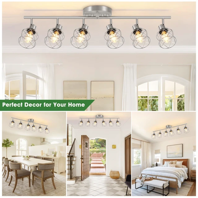 Alt view image 6 of 7 - 6-Light Brushed Nickel Multi-Directional Semi Flush Mount Ceiling Light, Kitchen Light Fixtures Ceiling Mount, Modern Metal Cage Close to Ceiling Lamp for Dining Room Hallway Entryway