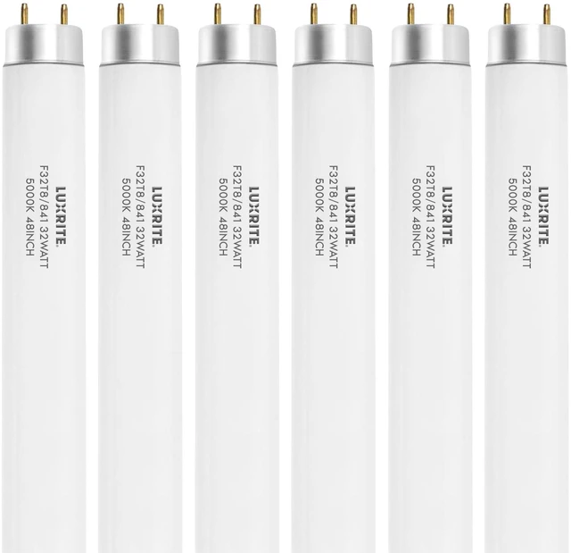 Main image of F32T8/850 48 Inch T8 Fluorescent Tube Light Bulb, 5000K (6-Pack) Bright White, 32W, 2800 Lumens, G13 Medium Bi-Pin Base, Model LR20734, 13,000-Hour Life, 120V, CRI 80, Glass Tubular