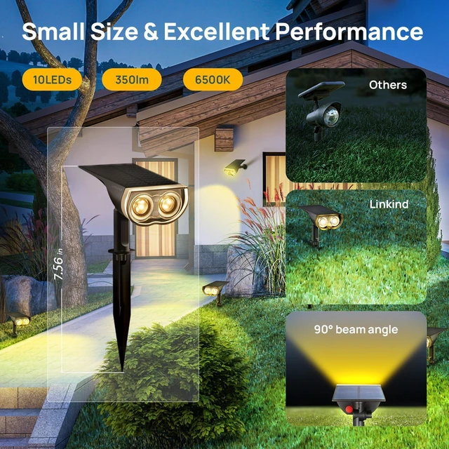 Alt view image 2 of 7 - Solar Spotlights Outdoor Waterproof Dusk to Dawn Warm White 10 Pack StarrayS Mini, 2 Lighting Modes, 3000K, IP65, Adjustable Head for Landscape Garden Yard Patio Flag Tree Backyard Pathway