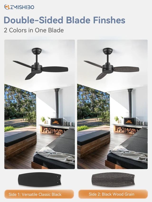 Alt view image 2 of 7 - 2 Pack 36 Inch Black Ceiling Fans no Light with Remote, 6 Speeds Quiet Reversible DC Motor, Ceiling Fan without Light, Indoor/Outdoor, for Patio, Bedroom, Living Room