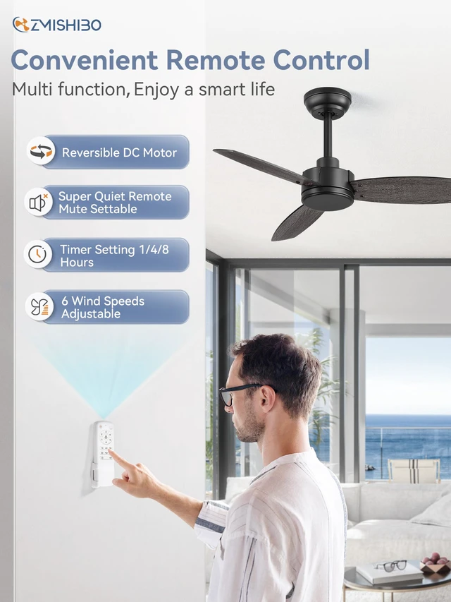 Alt view image 3 of 7 - 2 Pack 36 Inch Black Ceiling Fans no Light with Remote, 6 Speeds Quiet Reversible DC Motor, Ceiling Fan without Light, Indoor/Outdoor, for Patio, Bedroom, Living Room