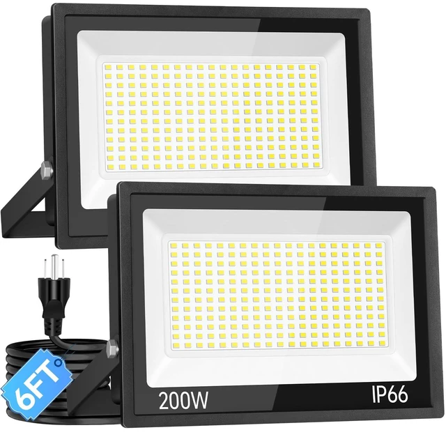 Main image of 24000LM 200W LED Flood Light Outdoor Plug in, IP66 for Yard Garage, 5000K LED Floodlight with 6ft Wire, Super Brighter Security Light, Waterproof Work Light for Backyard Garden Stadium, 2 Pack