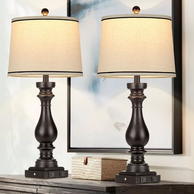 Main image of 29" Tall Table Lamp for Living Room Set of 2,Farmhouse Vintage Bedside Nightstand Lamps with USB C+A Ports & AC Outlet,3-Way Dimmable Touch Control Retro Black Lamp for Bedroom,Color 5