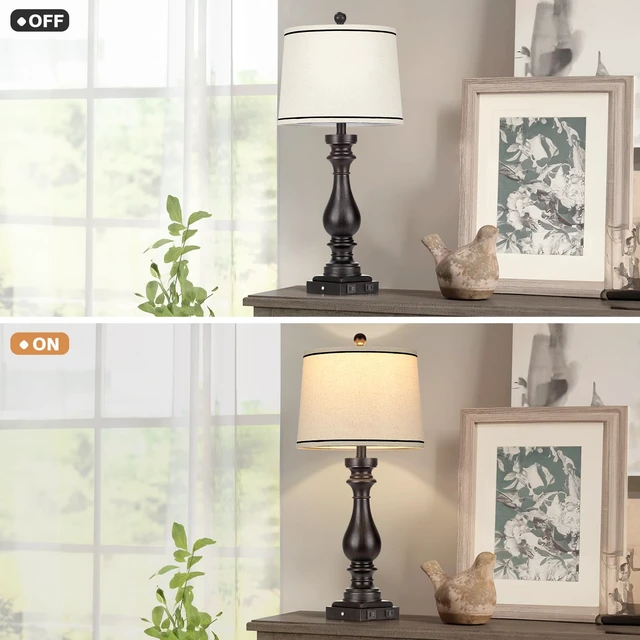 Alt view image 5 of 7 - 29" Tall Table Lamp for Living Room Set of 2,Farmhouse Vintage Bedside Nightstand Lamps with USB C+A Ports & AC Outlet,3-Way Dimmable Touch Control Retro Black Lamp for Bedroom,Color 5