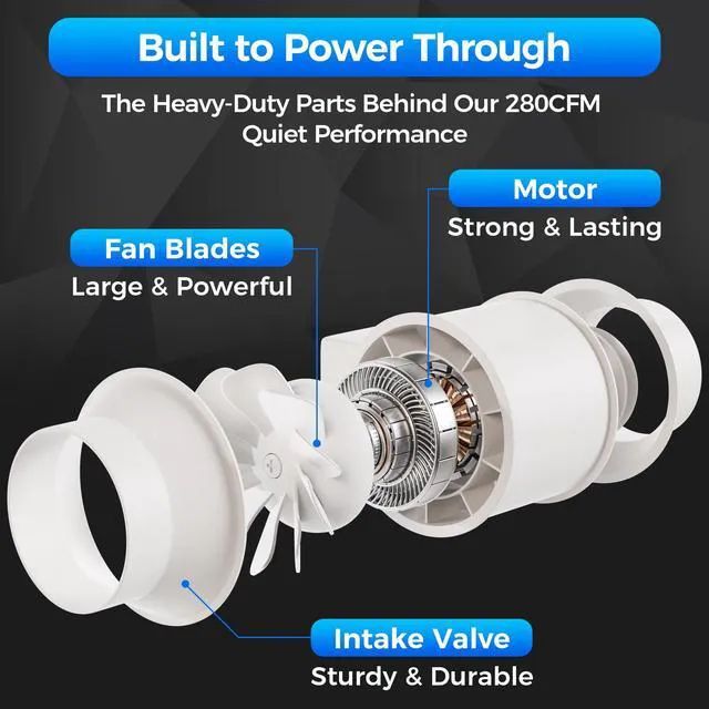Alt view image 5 of 7 - 6 Inch Duct Fan with Remote Control Inline Ventilation Exhaust Fan 390 CFM Airflow | Low Noise | Durable Motor | Safety Protection| for Grow Tent, Bathroom, Hydroponics, 3D Printer, Kitchen