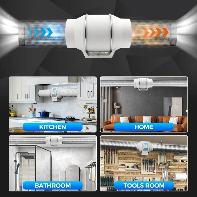 Alt view image 6 of 7 - 6 Inch Duct Fan with Remote Control Inline Ventilation Exhaust Fan 390 CFM Airflow | Low Noise | Durable Motor | Safety Protection| for Grow Tent, Bathroom, Hydroponics, 3D Printer, Kitchen